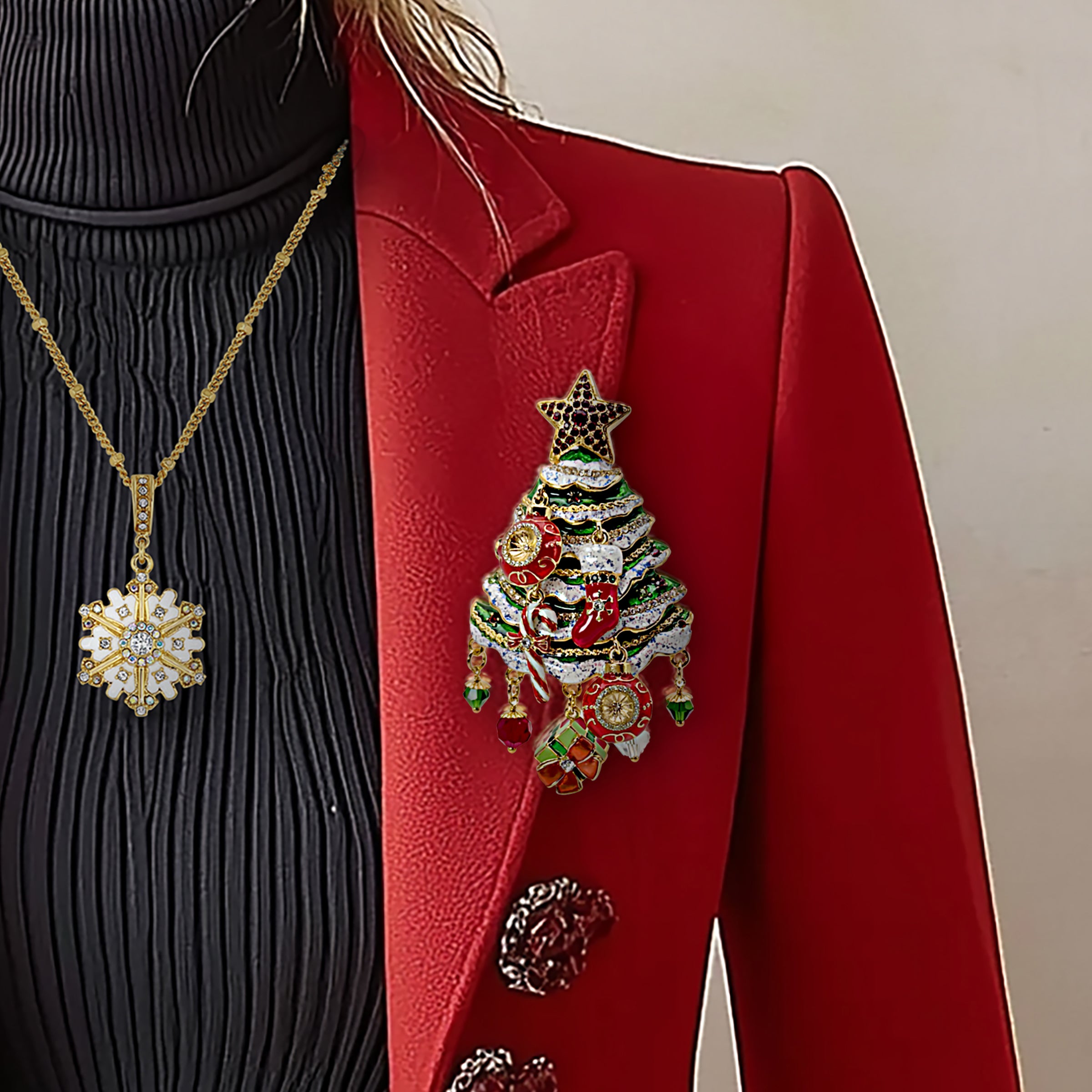 Christmas Tree Ornament Charm Pin by Ritzy Couture DeLuxe-18k Gold