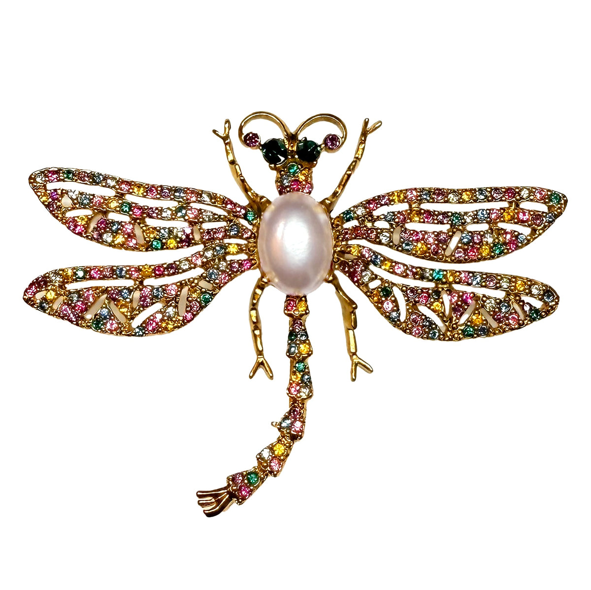 Kenneth Jay Lane Original Sample Crystal Rainbow Dragonfly Brooch Gold-Plated USA