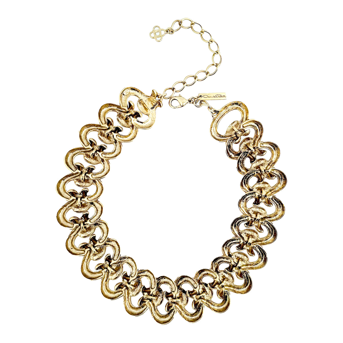 Oscar de la Renta Antique Gold-Plated Sculptural Link Necklace, Bold and Elegant