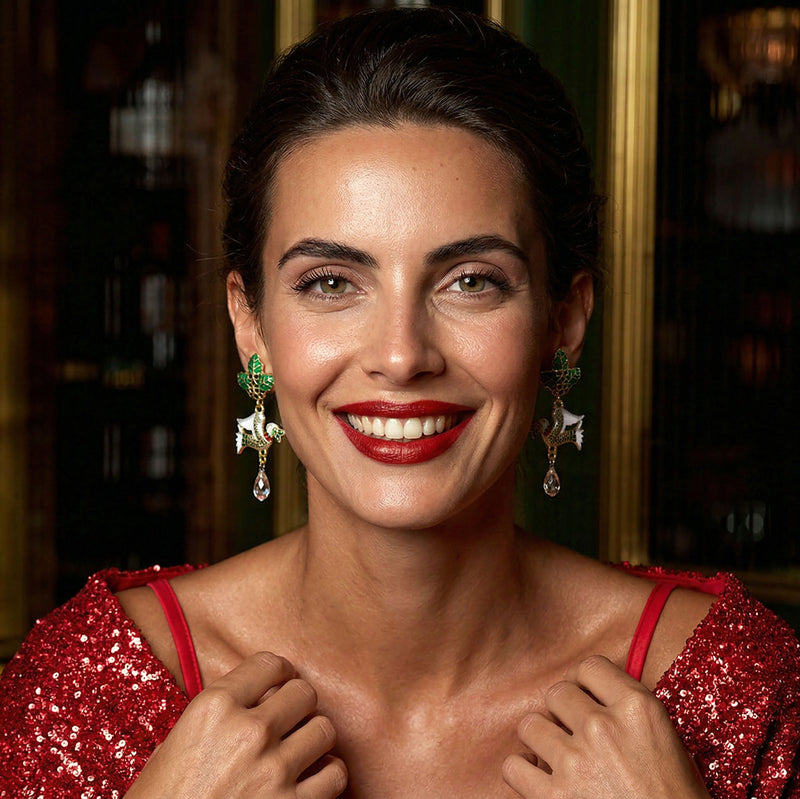 Two Turtle Doves Merry Christmas Drop Dangle Earrings by Ritzy Couture -Goldtone