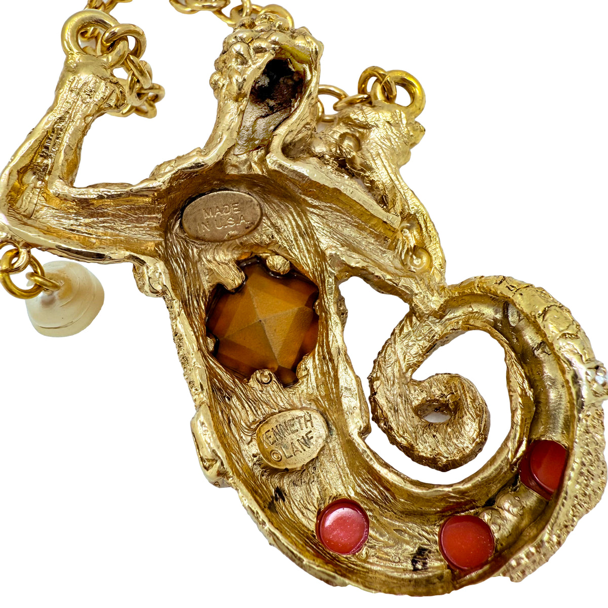 Kenneth Jay Lane Antique Gold Plate Swarovski Crystal Merman Mythology Necklace