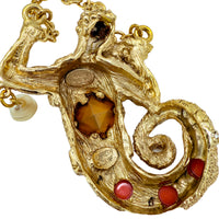 Kenneth Jay Lane Antique Gold Plate Swarovski Crystal Merman Mythology Necklace