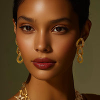 Oscar De La Renta Gold Topaz Swarovski Crystal Chain Link Pierced Earrings
