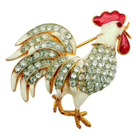 Kenneth Jay Lane Original Sample Pave Crystal Rooster Brooch Gold Plating Enamel USA