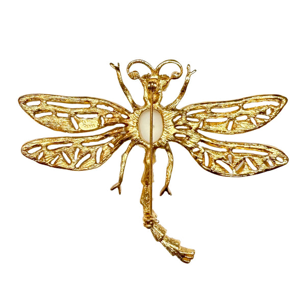 Kenneth Jay Lane Original Sample Crystal Rainbow Dragonfly Brooch Gold-Plated USA