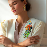Lunch at The Ritz, Rare Handcrafted Peacock Pin Brooch Pendant with Crystals