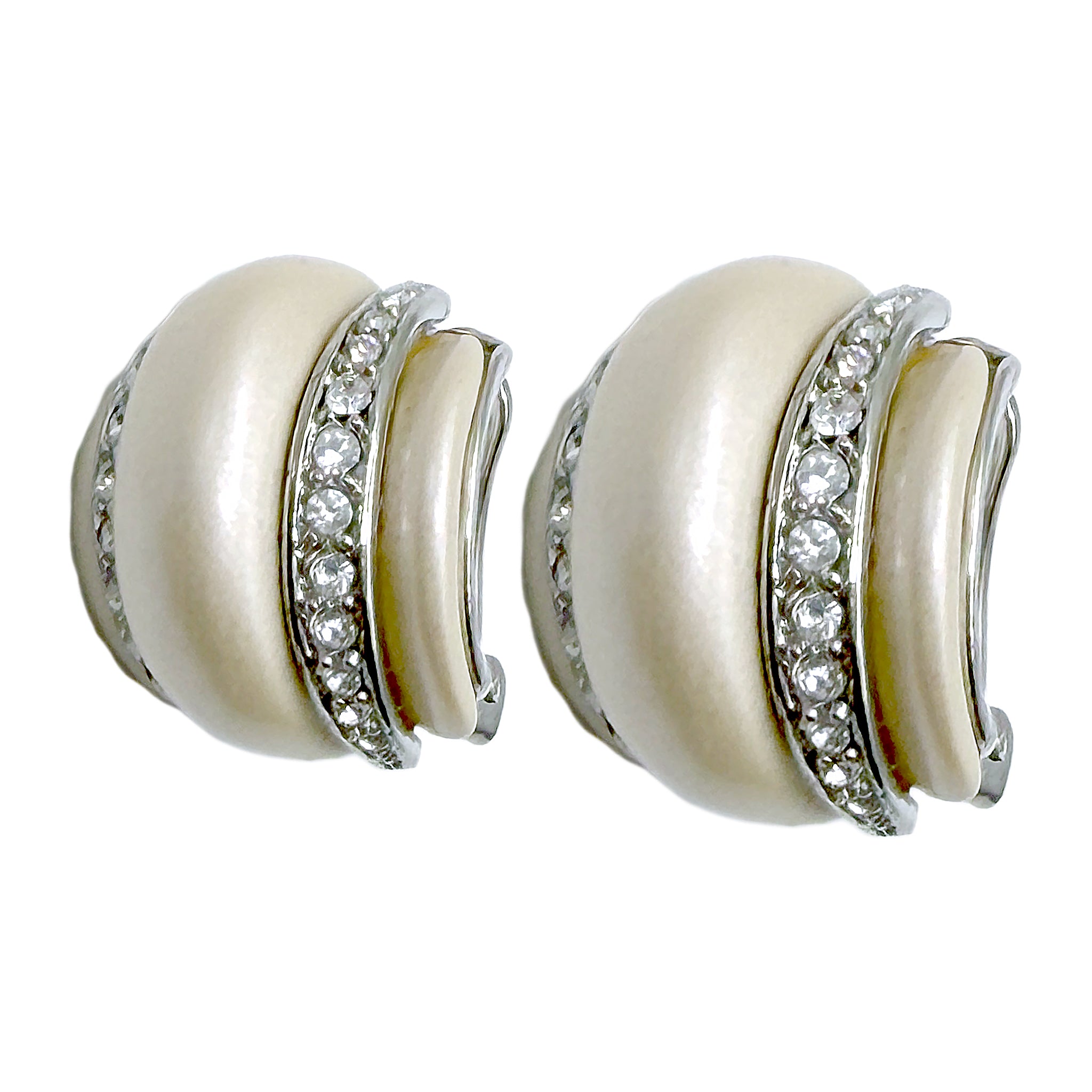 Kenneth Jay Lane Silver Plated Clip Earrings with Pearl