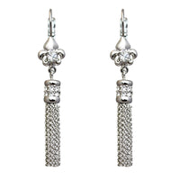 Ritzy Couture Fleur-de-Lis Crystal Tassel Leverback Earrings - Silvertone Luxury