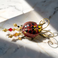 Lunch at The Ritz Ladybug Statement Pin Red Enamel Movable Wings 22k Gold-Plated