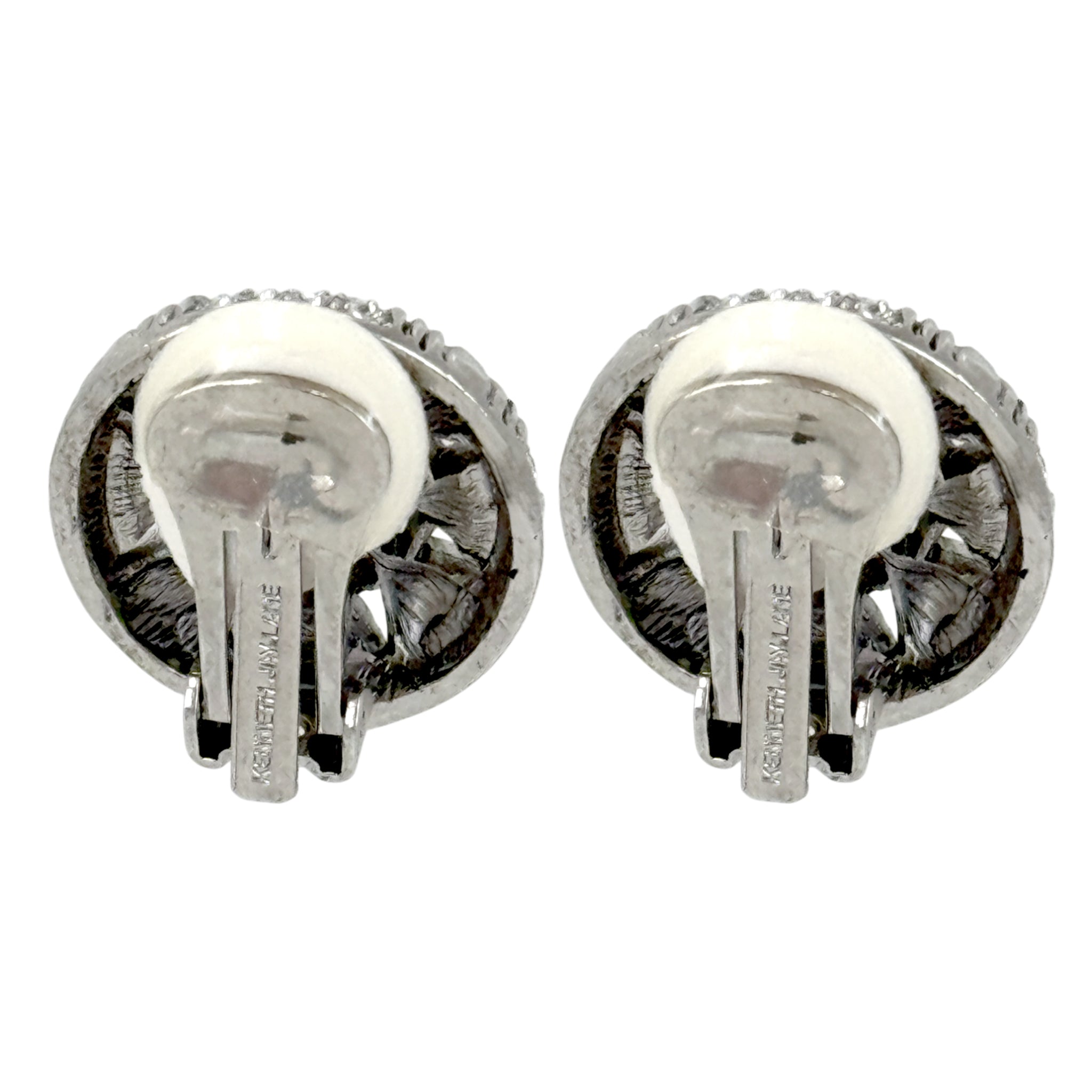Kenneth Jay Lane Silvertone Art Deco Crystal Pavé Pearl Clip