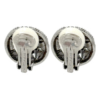 Kenneth Jay Lane Silvertone Art Deco Crystal Pavé Pearl Clip-On Button Earrings