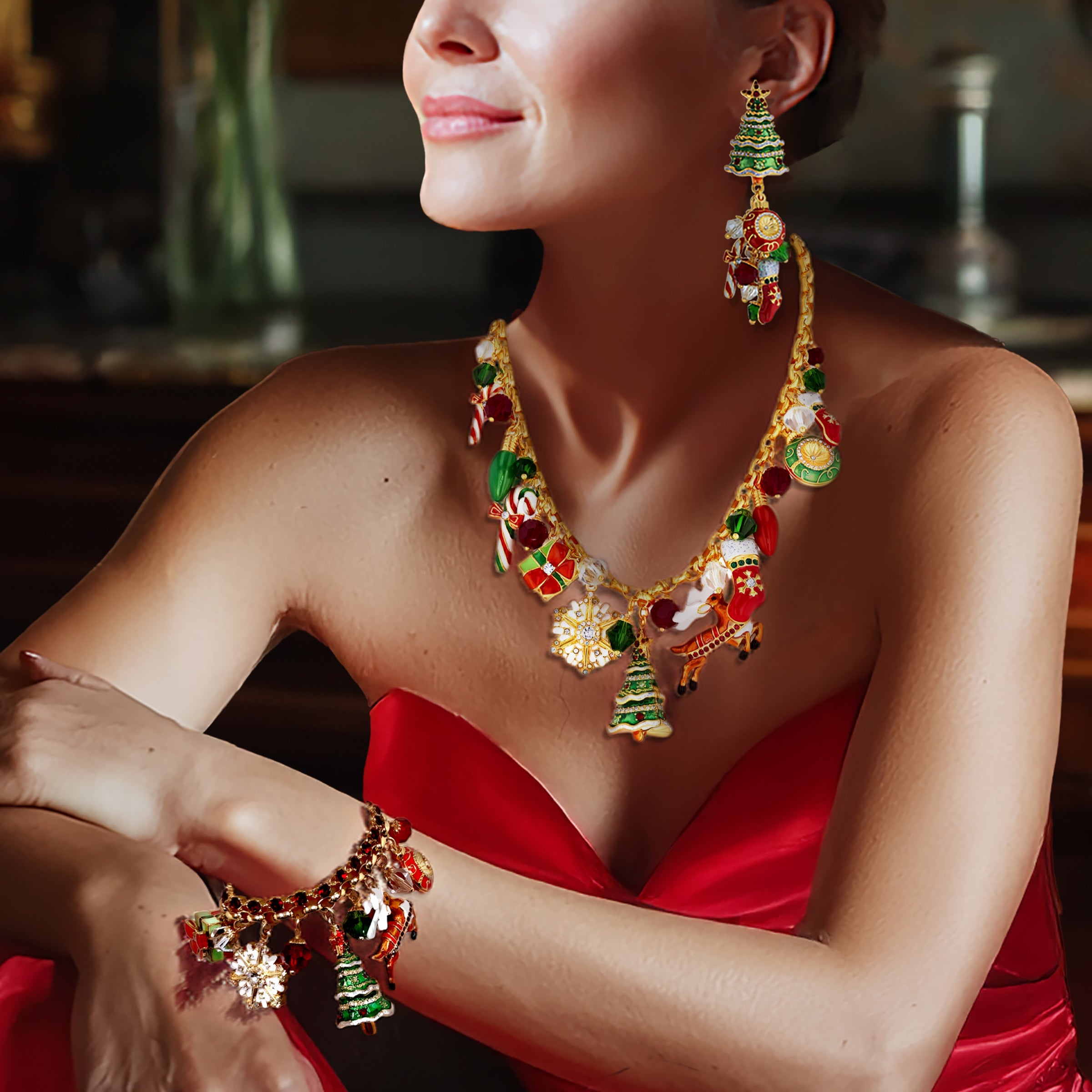 Merry Christmas Multi Charm Necklace by Ritzy Couture DeLuxe – 22k