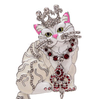 Ritzy Couture Princess Kitty White Cat Pin/Pendant (Silvertone)