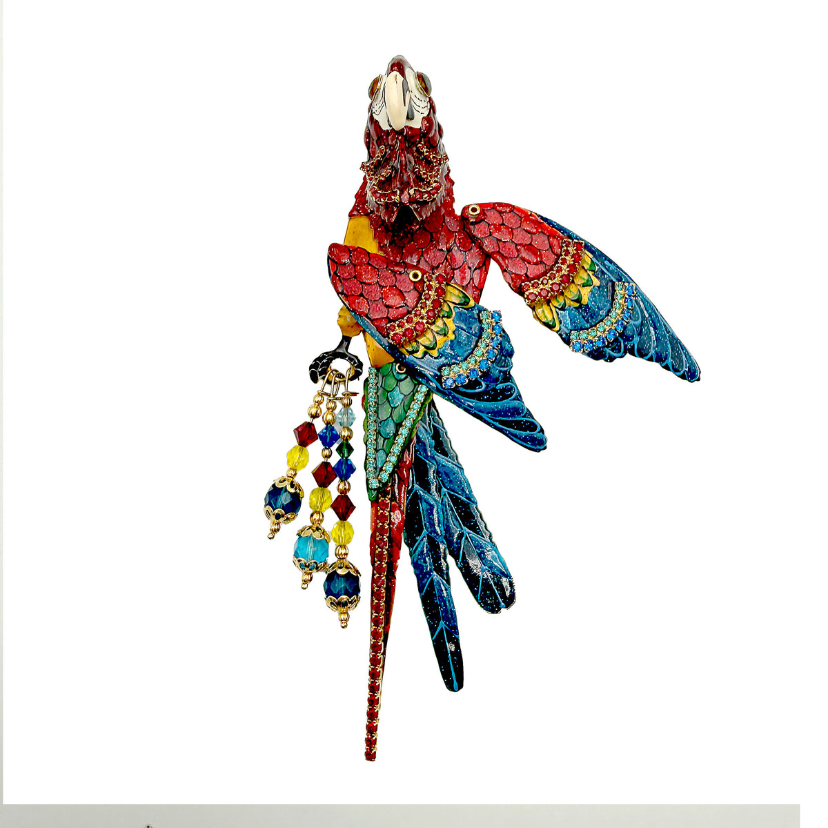 Vintage Lunch at The Ritz Macaw Parrot Brooch Moveable Enamel Statement Pin