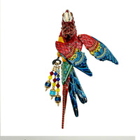 Vintage Lunch at The Ritz Macaw Parrot Brooch Moveable Enamel Statement Pin