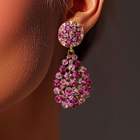 Oscar De La Renta Gold Rose Fuchsia Swarovski Crystal Pear Drop Clip Earrings