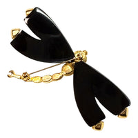 Kenneth Jay Lane Black Resin & Crystal Dragonfly Brooch, Gold Plating