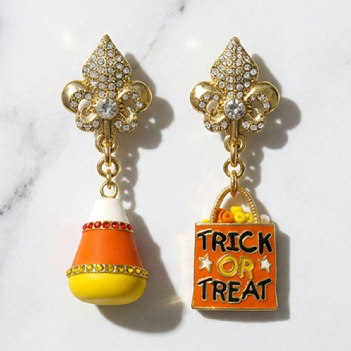 Ritzy Couture DeLuxe Halloween Candy Corn Trick-Or-Treat Dangling Drop Earrings