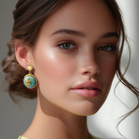 Oscar De La Renta Luxury Gold Plate Jade Tortoise Designer Drop Earrings Vintage