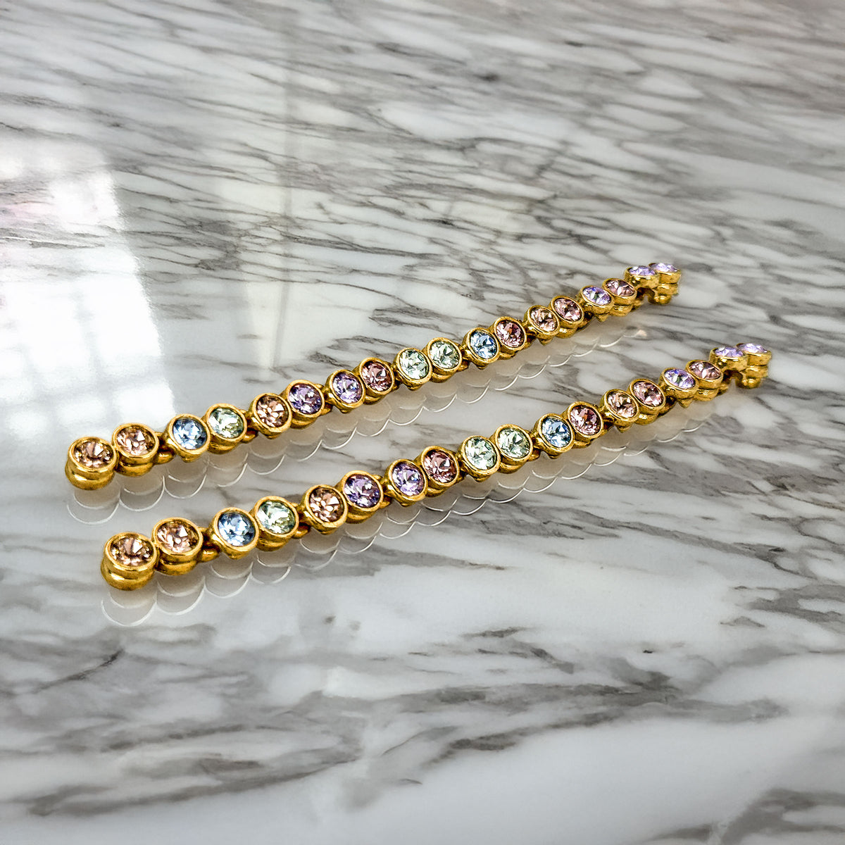 Oscar De La Renta 22k Gold Plated Pastel Multi Swarovski Crystal Post Earrings