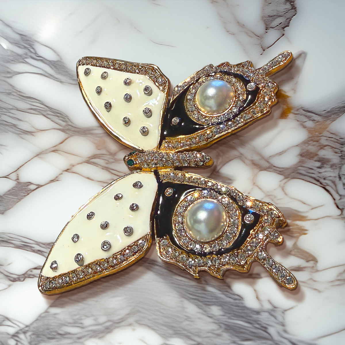 Kenneth Jay Lane Gold Plated Enamel Swarovski Crystal Butterfly Pin Brooch