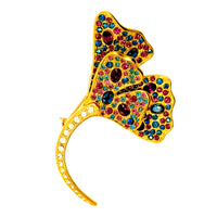 Kenneth Jay Lane Original Sample Multicolor Crystal Ginko Brooch Gold Plated USA