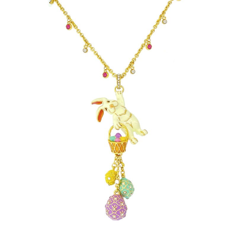 Adorable Easter Bunny Basket Necklace Ritzy Couture DeLuxe - 18k Gold Plating