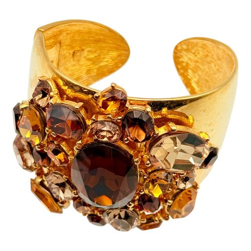 Kenneth Jay Lane Original Amber Crystal Cluster Cuff Bracelet in Gold Plated USA