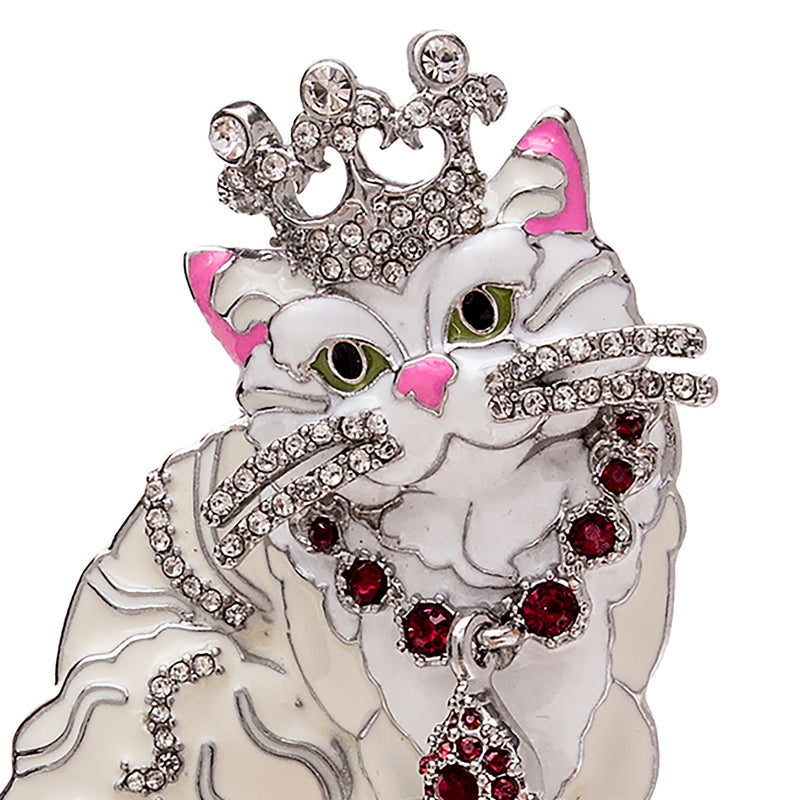 Ritzy Couture Princess Kitty White Cat Pin/Pendant (Silvertone)