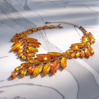 Oscar de la Renta 22K Gold Plated Orange Amber Resin Leaf Statement Necklace