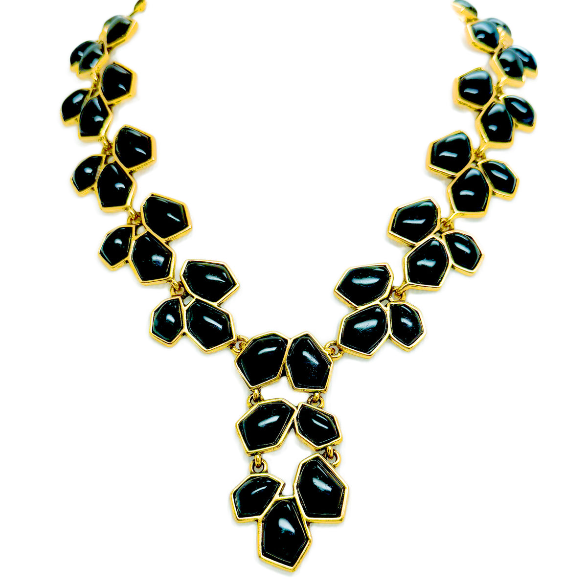 Oscar de la Renta Antique Gold-Plated Necklace Dark Teal Resin Nugget Accents