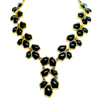 Oscar de la Renta Antique Gold-Plated Necklace Dark Teal Resin Nugget Accents