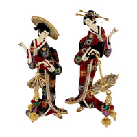 Lunch at The Ritz Geisha Asymmetrical Dangling Clip Earrings 22K Gold Plating