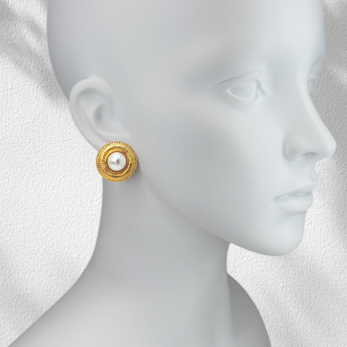 Kenneth Jay Lane 22K Gold-Plated Button Earrings with Pearl Cabochon Clip-On