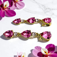 Oscar de la Renta Rose Pink Swarovski Crystal Drop Clip Earrings – Gold Plated