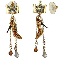 Ritzy Couture Shoe Queen Crown and Shoe Shopping Dangle Earrings - Goldtone