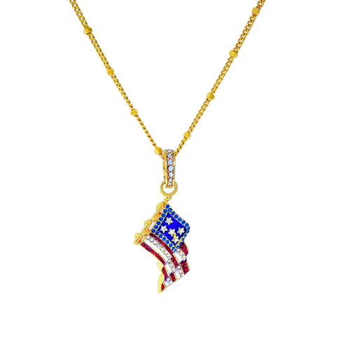 Sparkling July 4th USA Flag Enhancer Pendant Ritzy Couture DeLuxe-18k Gold Plate