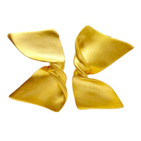 Kenneth Jay Lane 22K Gold Plated Sculptural Ribbon Bow Twist Clip-On Earrings