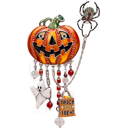 Ritzy Couture Women’s Enamel Dangling Ornament Halloween Multi Charm Jack O' Lantern Drop Dangle Brooch Pin Pendant - Original (Silvertone)