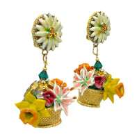 Lunch at The Ritz 22k Gold Plated Flower Basket Clip Earrings - Garden Inspired