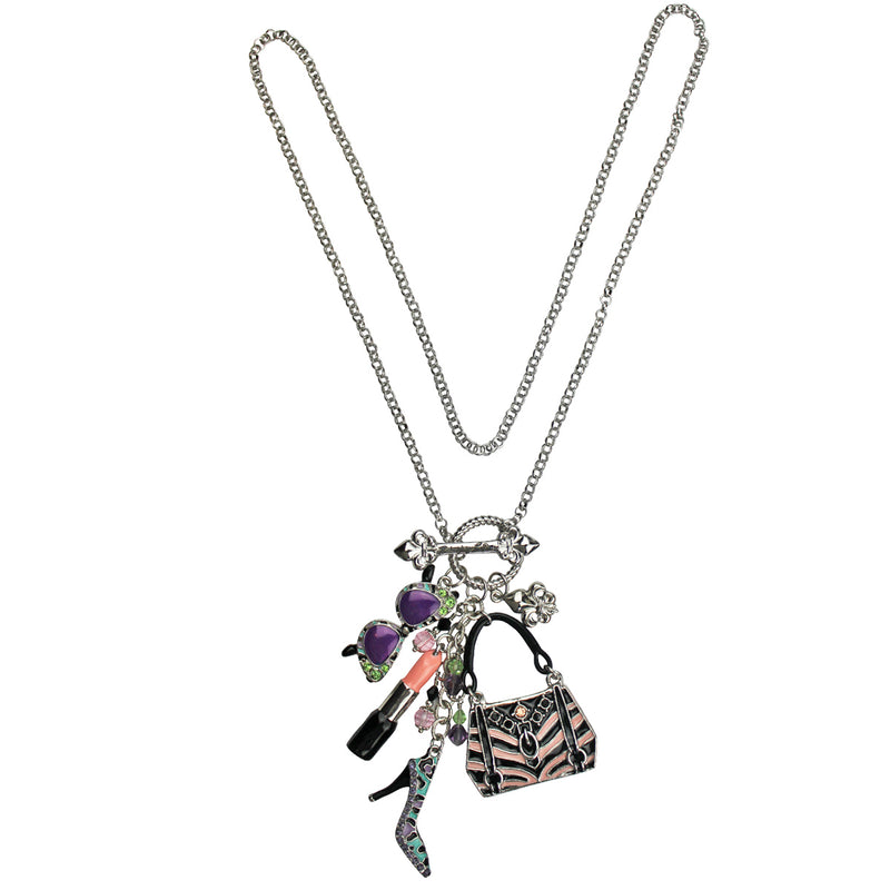 Shopping Deluxe Multi Charm Pastel Toggle Necklace (Silvertone) Ritzy Couture - Multicolor