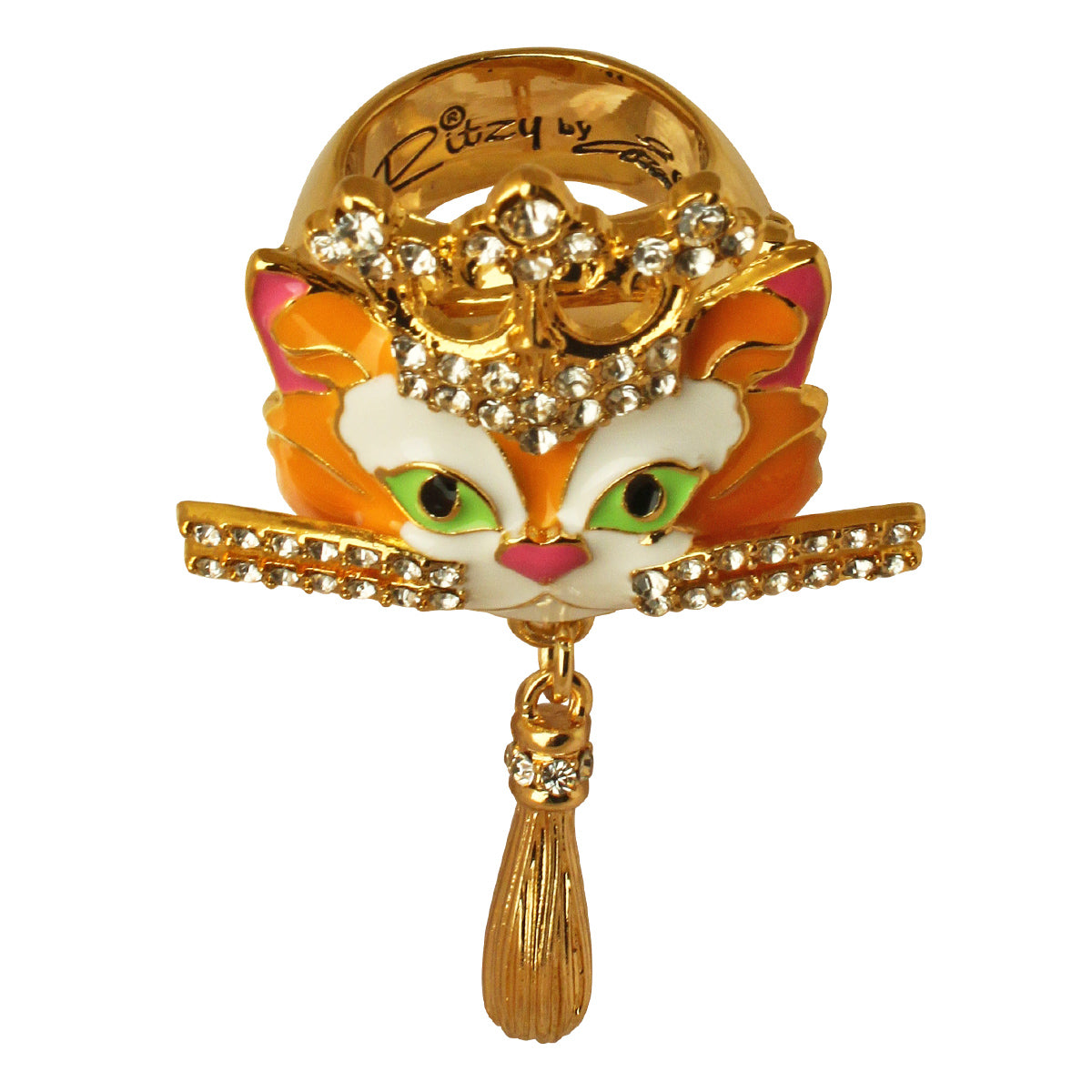 Ritzy Couture Princess Multi Color Tabby Cat Ring (Goldtone)