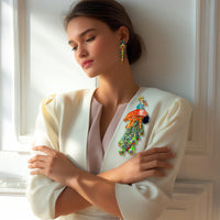 Lunch at The Ritz, Rare Handcrafted Peacock Pin Brooch Pendant with Crystals