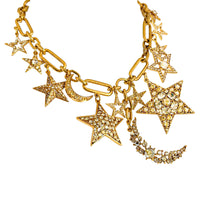 Oscar De La Renta Gold Crystal Star And Moon Celestial Charm Statement Necklace