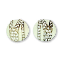 Kenneth Jay Lane Art Deco Crystal Pavé Clip Earrings White Enamel & Silver Plate