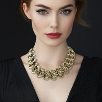 Oscar de la Renta Antique Gold-Plated Sculptural Link Necklace, Bold and Elegant