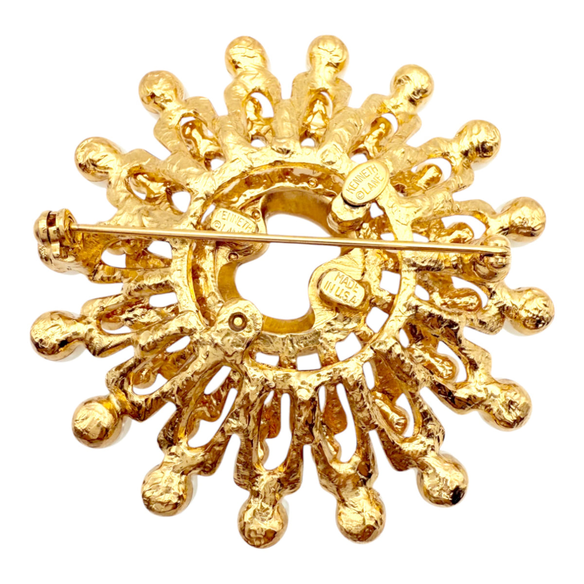 Kenneth Jay Lane Original Sample Sunburst Pearl Brooch in Gold Plating USA