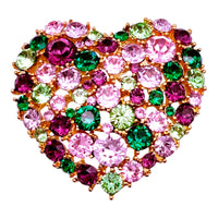 Kenneth Jay Lane Original Sample Multicolor Crystal Heart Brooch Gold Plated USA