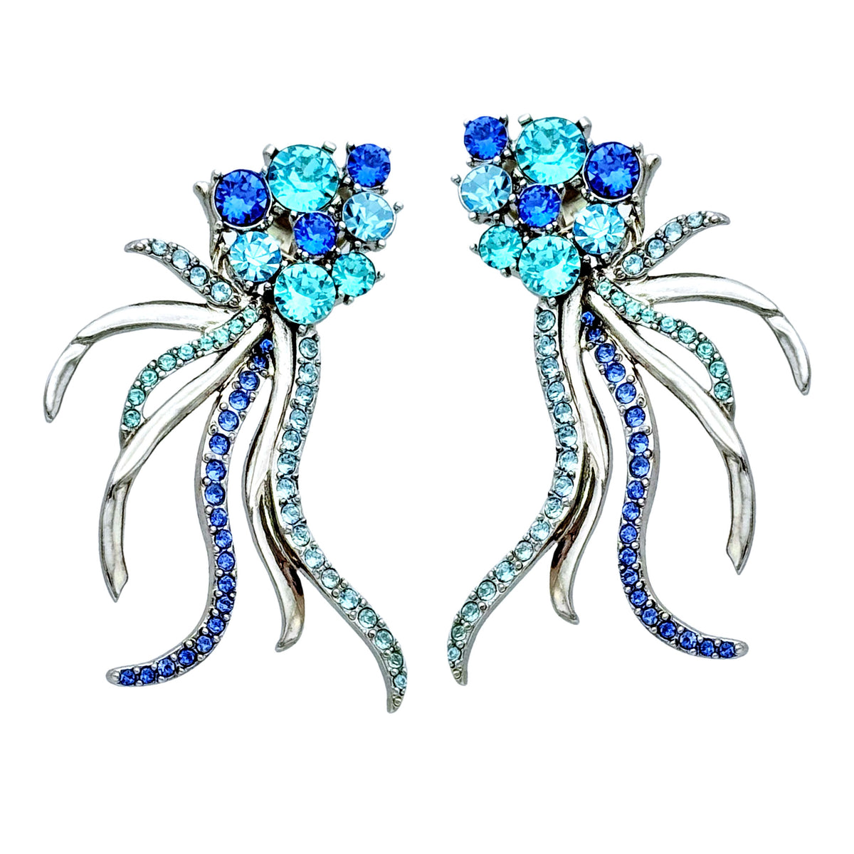 Oscar de la Renta Aquamarine & Sapphire Comet Clip Earrings – Rare Collectible