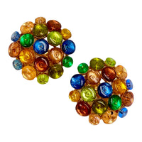 Multicolor Glass Bead Clip-On Button Earrings by Oscar de la Renta – Rare Sample